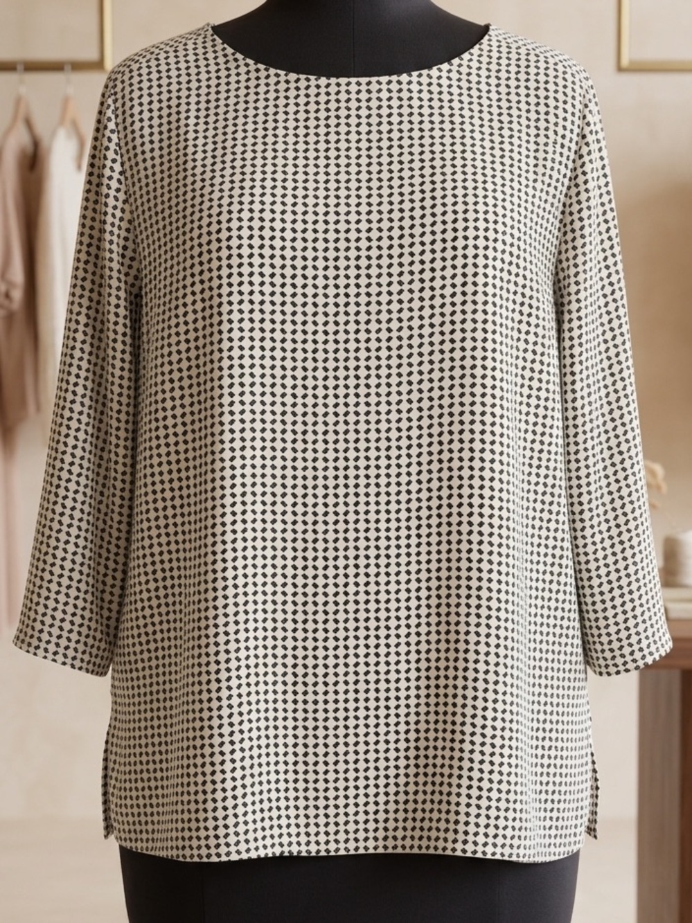 Roz & Ali White and Black Printed 3/4 Sleeve Tunic